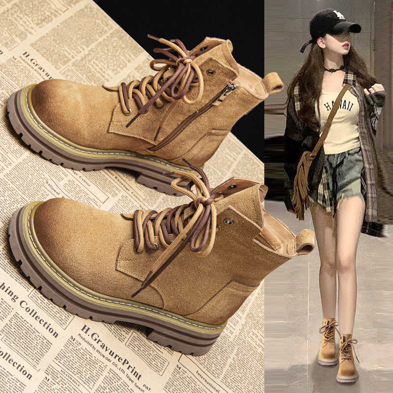 真皮马丁靴女短靴女棕色靴子女款2025新款夏季夏天厚底英伦风爆款