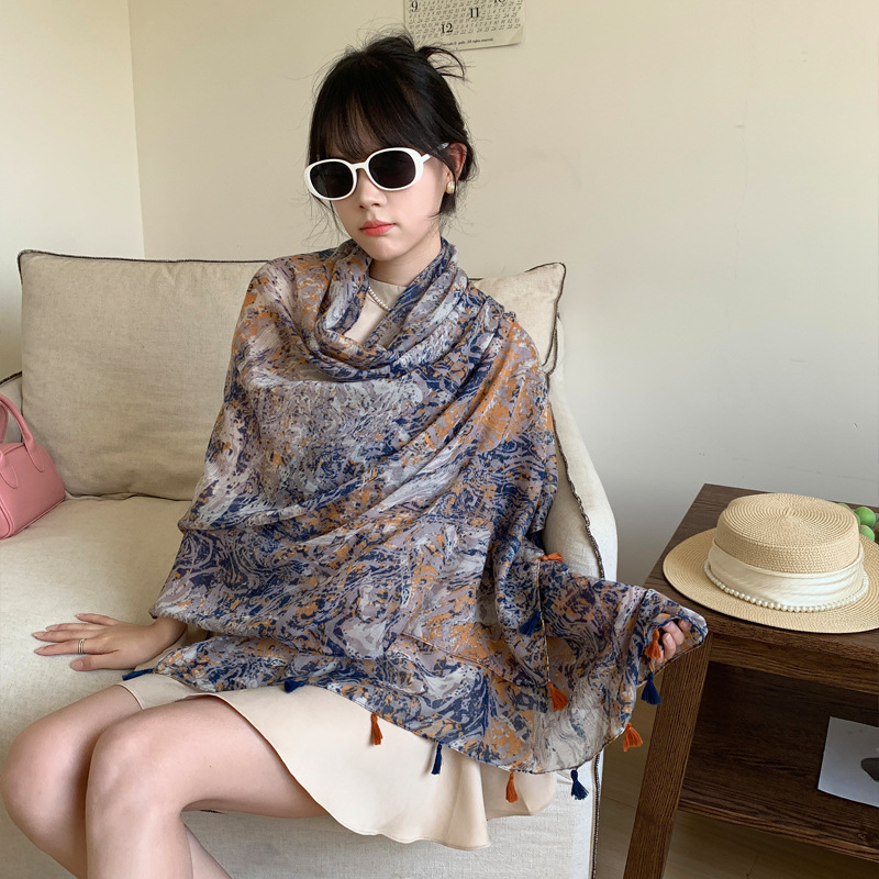 Chal de verano con falda, estampado de verano, nuevo estilo chino, bufanda de seda con hebilla, chal de protección solar, chaleco pequeño