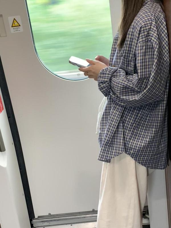 韩版蓝色格子长袖衬衫女春季2025新款慵懒风衬衣外套宽松显瘦上衣|undefined