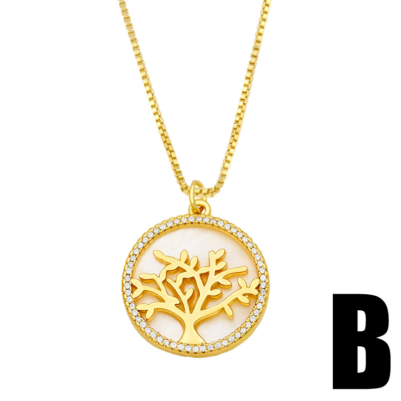 Simple white shell round diamond pendant copper necklacepicture5