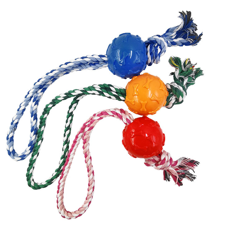 Cuerda para mascotas pelota resistente a los mordiscos cuerda de algodón para perros TPR pelota de goma entrenamiento para perros molares juguetes educativos interactivos fábrica al por mayor