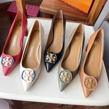 TB早春新款高跟鞋纯原单鞋浅口尖头鞋一脚蹬女鞋粗跟职业工作鞋女