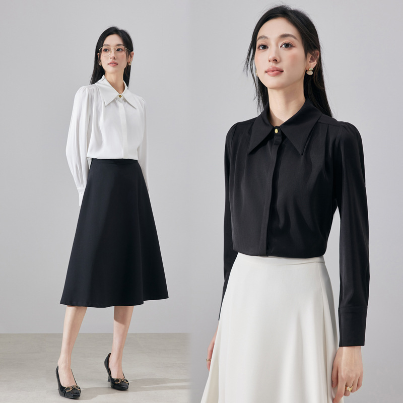 白色长袖职业衬衫上衣女通勤穿搭面试正装西装内搭打底衬衣套装裙