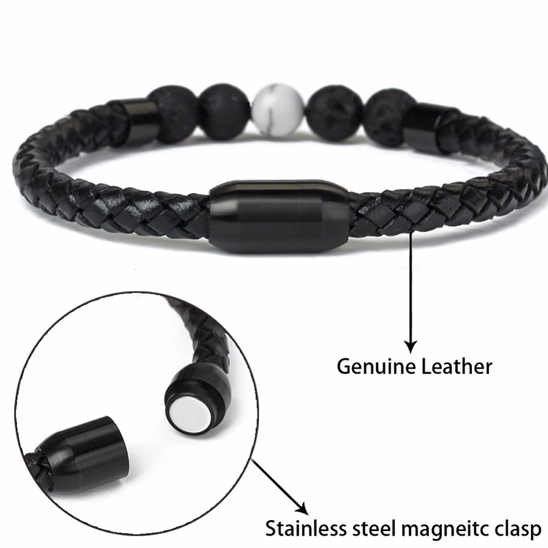 Fashion Circle Pu Leather Natural Stone Beaded Men's Bracelets display picture 2