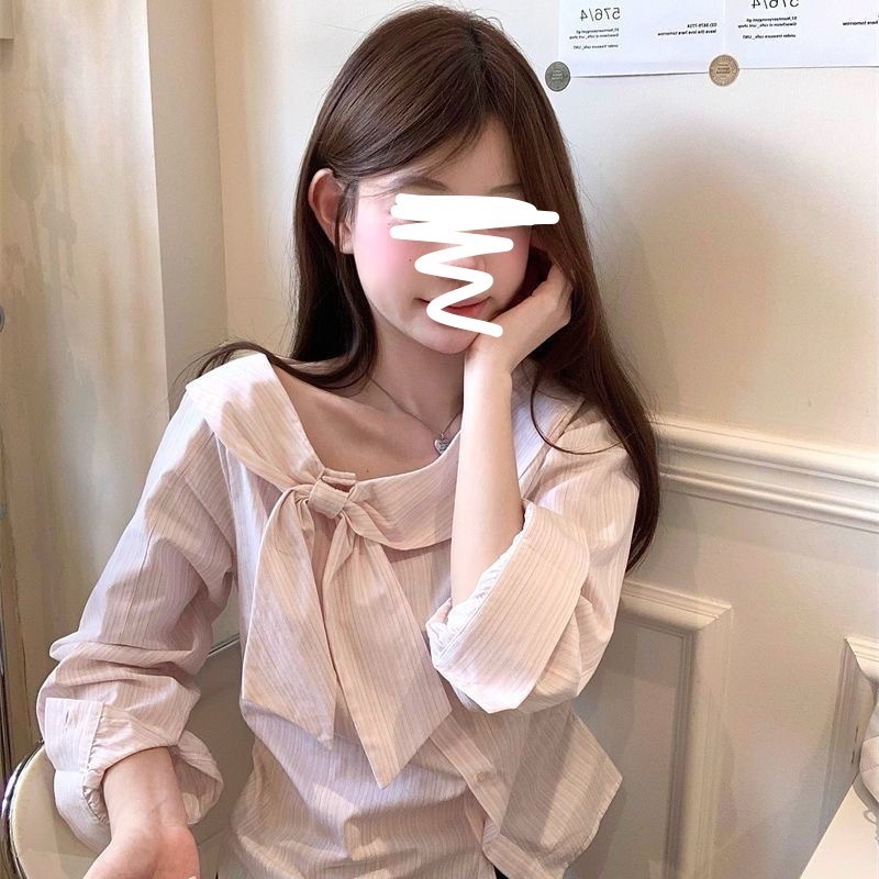 2025秋季新款不规则小众减龄上衣甜美蝴蝶结设计感长袖条纹衬衫女|undefined