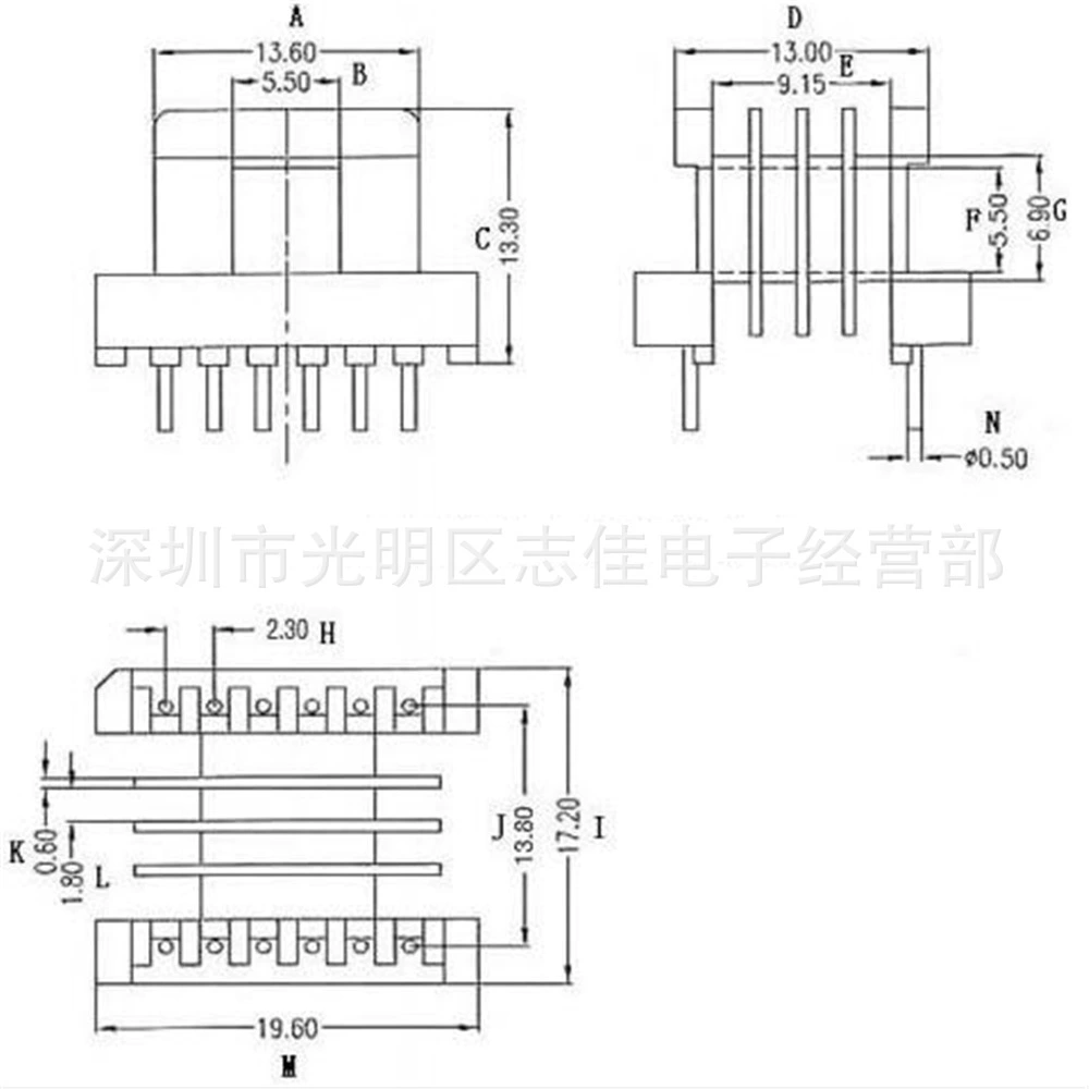 Каркас трансформатора EE19 Каркас связи EE19 силовой каркас многозольный горизонтальный 6 + 6-контактный каркас