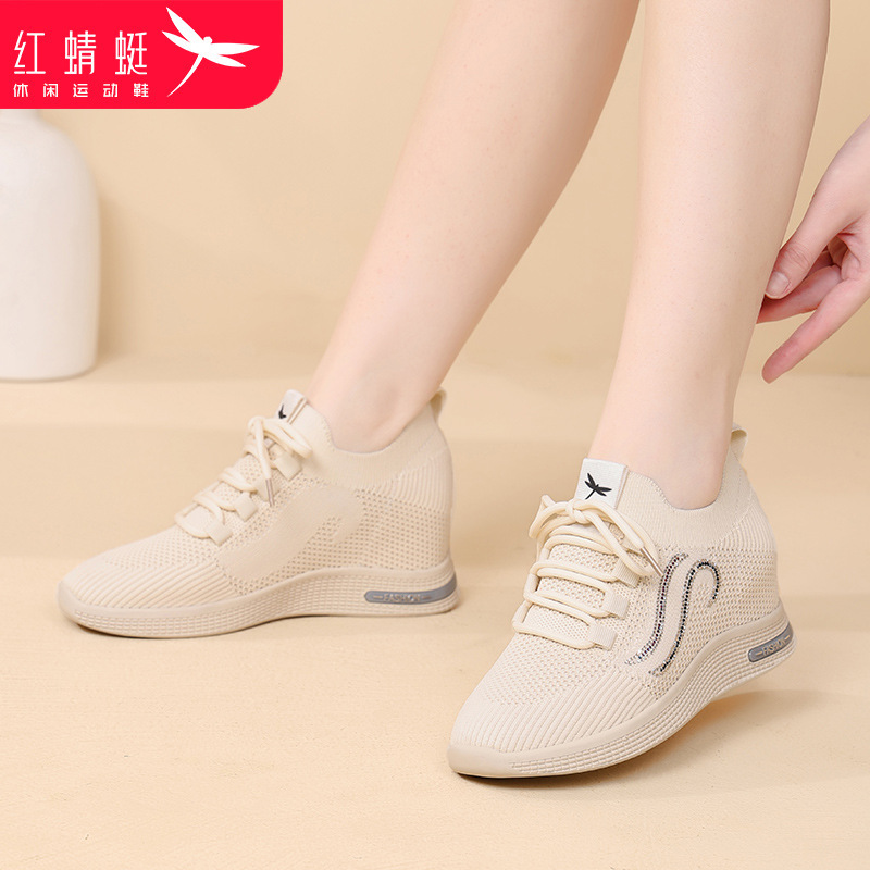 Japanese Purchasing Agent for Red Dragonfly Women's Shoes, New Summer Model with Internal Height Increase, Mesh Sports Shoes for Petite Women, Casual Travel Shoes