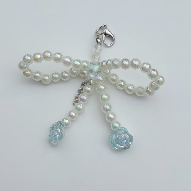 Creative Rose Handmade Beaded Pearl Bow Bag Mobile Phone Chain Keychain DIY Jewelry Accessories Pendant