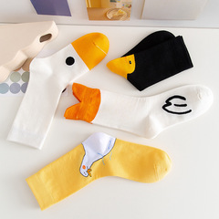 襪子女卡通小黃鴨可愛日系中筒襪純棉潮襪高筒長襪街頭諸暨襪子