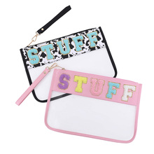 跨境新款刺绣字母pvc透明手提化妆包防水洗漱大容量收纳拉链袋