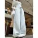 Spring and Summer Bow Simple light blue Striped Casual Pants Women's Lazy Style Loose High Waist Straight Leg Wide Leg Trousers