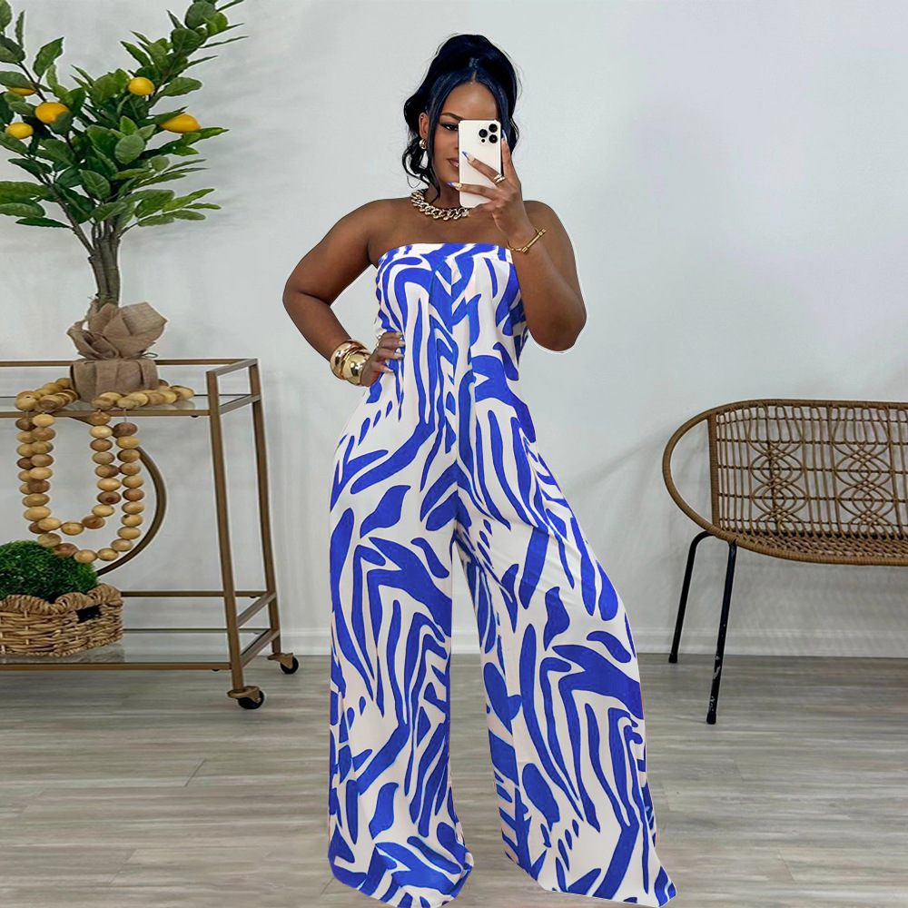Women Clothing Printed Sleeveless Wide Leg Jumpsuit