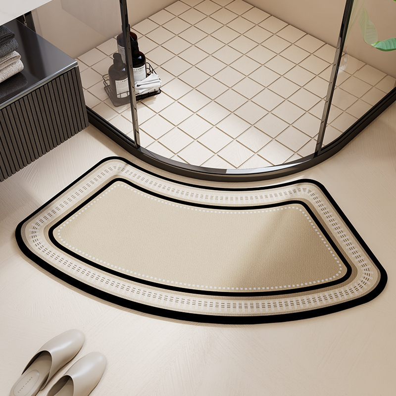 Simple Bathroom Curved Floor Mat, Diatomaceous Earth Water-Absorbent Non-Slip Mat, Light Luxury High-End Feel, Arc-Shaped Foot Mat for Shower Room Entrance