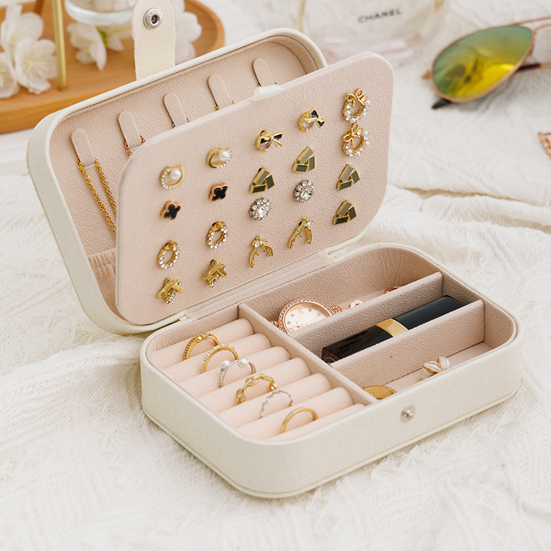 Caja de almacenamiento de joyas de suministro directo transfronterizo caja de almacenamiento de pendientes portátiles de doble capa collar de anillo de pendientes de pendientes de varias capas caja de joyas domésticas image 5