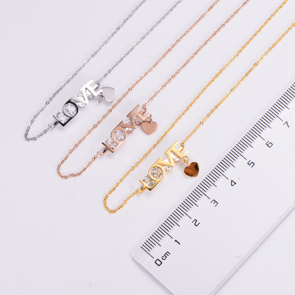 Women's Simple Style Letter Heart Shape Titanium Steel Rhinestone Pendant Necklace Inlay Stainless Steel Necklaces display picture 5