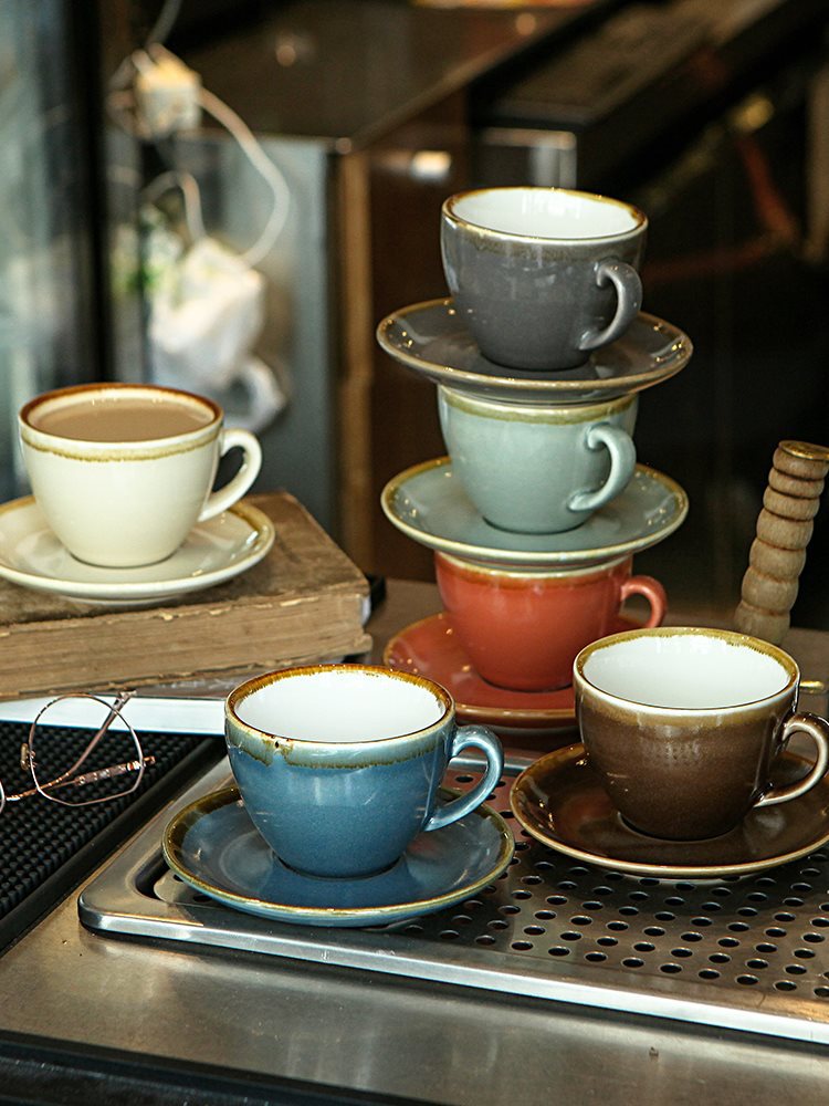 96咖啡杯套装拉花拿铁陶瓷意式复古杯碟杯子家用下午茶