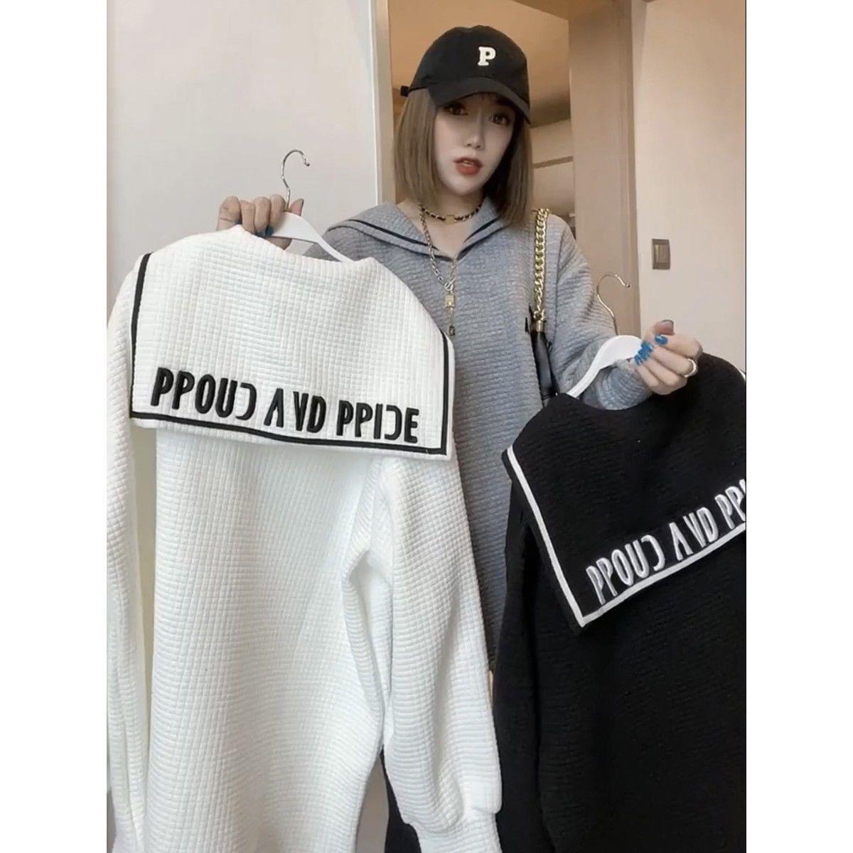 오버 사이즈 300 진 유럽 루즈 재킷 긴 긴 소매 재킷 자수 편지 네이비 칼라 여성 패션
