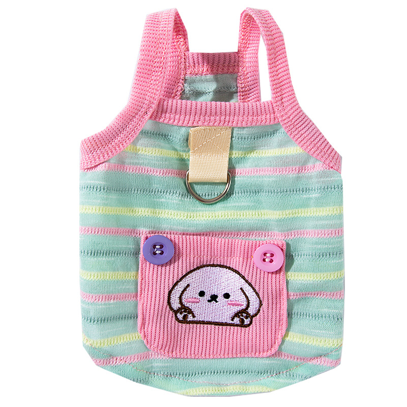 Colisionamiento de perro de verano, bolsillo de cachorro lindo, tirantes a rayas de color, tirantes de gato, ropa de peluche para mascotas de dos patas