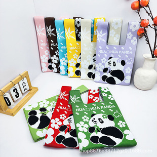 New Flower Panda Underarm Bag Fashionable Knitted Hand Bag Women's Casual Tote Bag Lunch Bag Wholesale