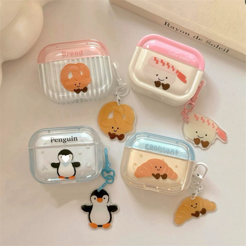 可爱牛角包适用AirPods4保护套AirPodspro2保护壳23代耳机保护壳