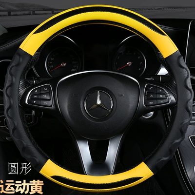 Steering wheel cover – Leather Carbon Fiber - 00-carbon-fiber-round-black-yellow-38cm