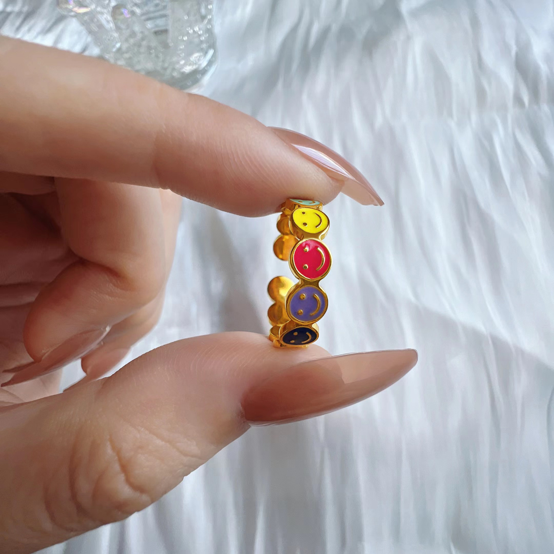 Fashion Smiley Face Titanium Steel Plating Open Ring 1 Piece