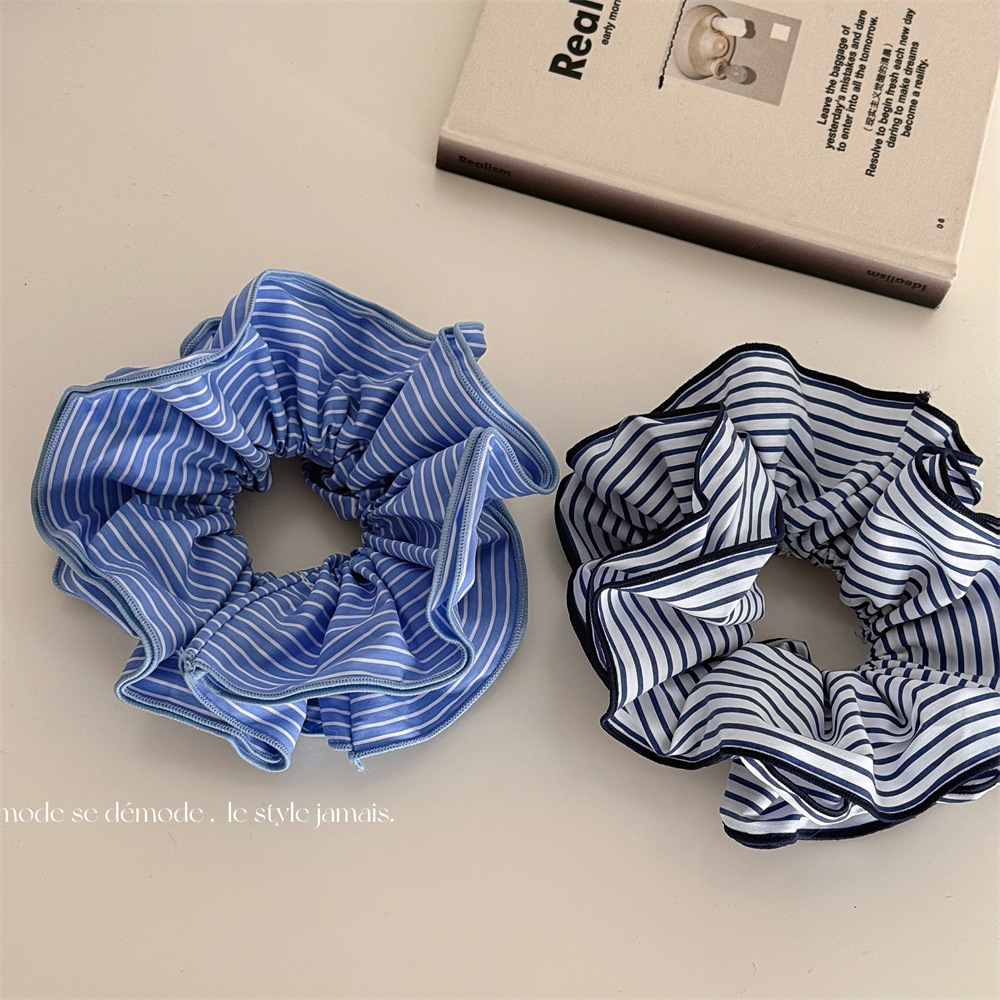 texture high-end stylish striped fabric craft large intestine ring hair band refreshing blue temperament low ponytail hair string hair accessories new