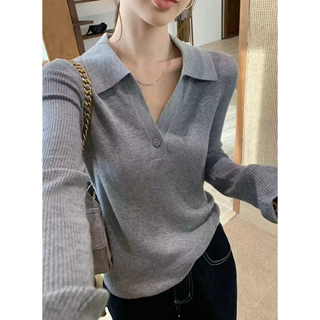 RUNXI！桑蚕丝羊毛！POLO领针织衫长袖打底衫气质毛衣女3956