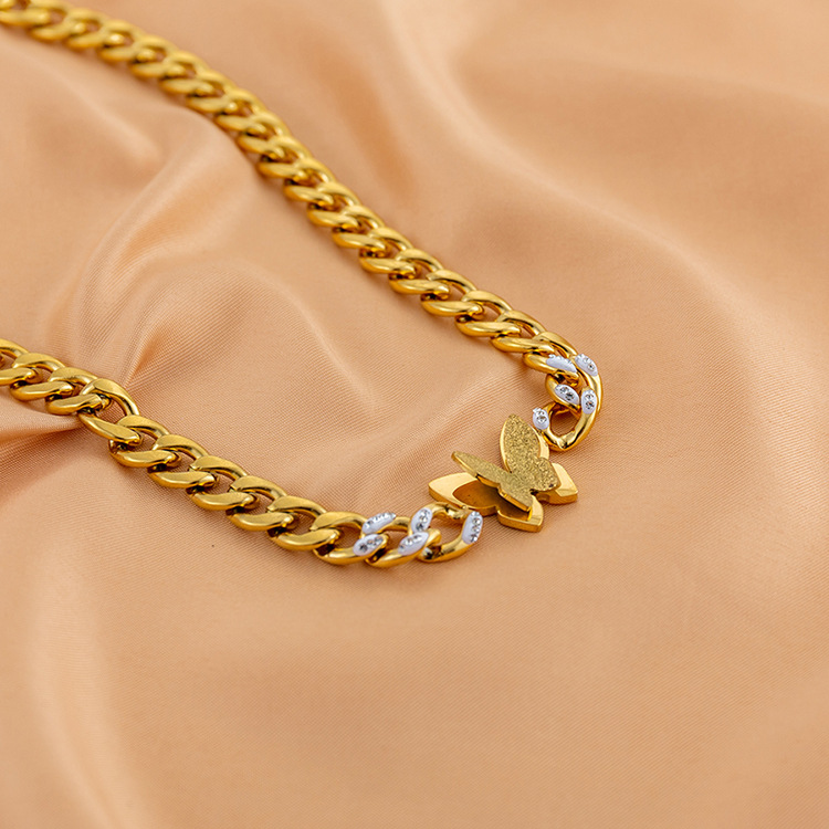 Fashion Butterfly Titanium Steel Plating Inlay Zircon Necklace 1 Piece