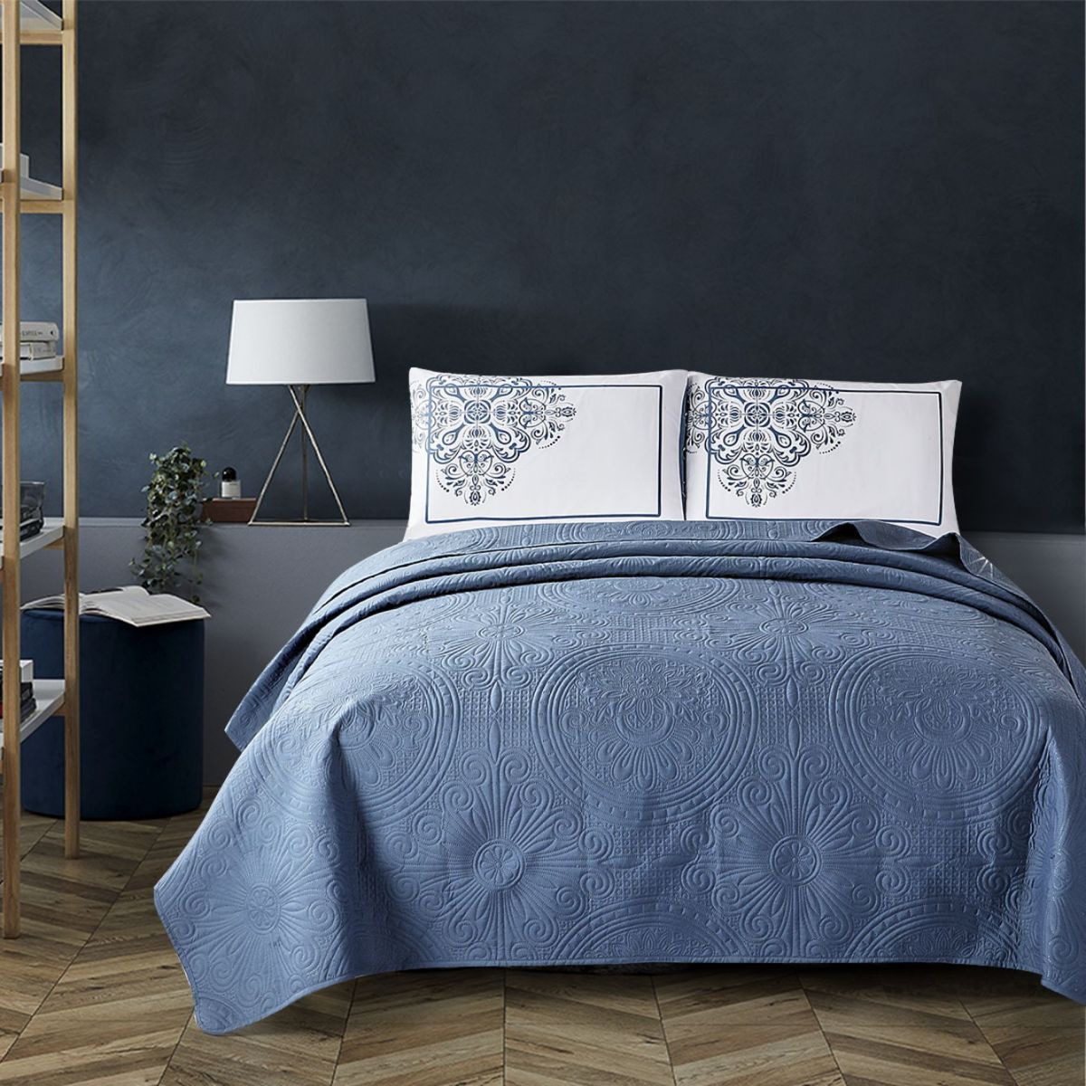 南美北美超声波素色床盖三件套批发外贸美国床盖套件太阳花夹棉款