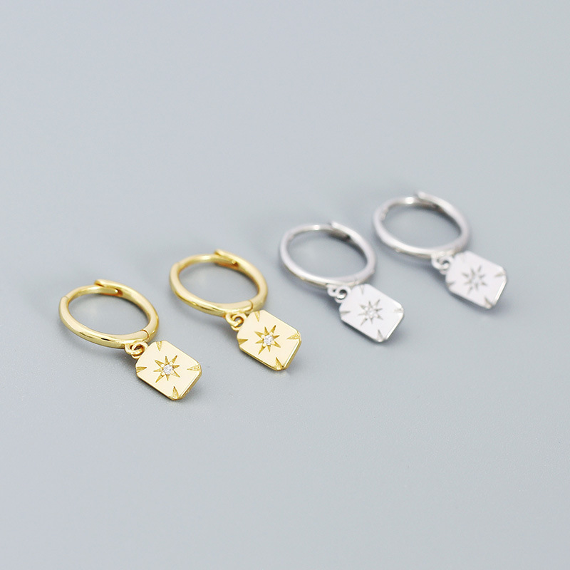 2g Weight 0.03µm Gold Plating Thickness Electroplating Gold Plating Process Fashion Geometric Sterling Silver Plating Zircon Earrings 1 Pair