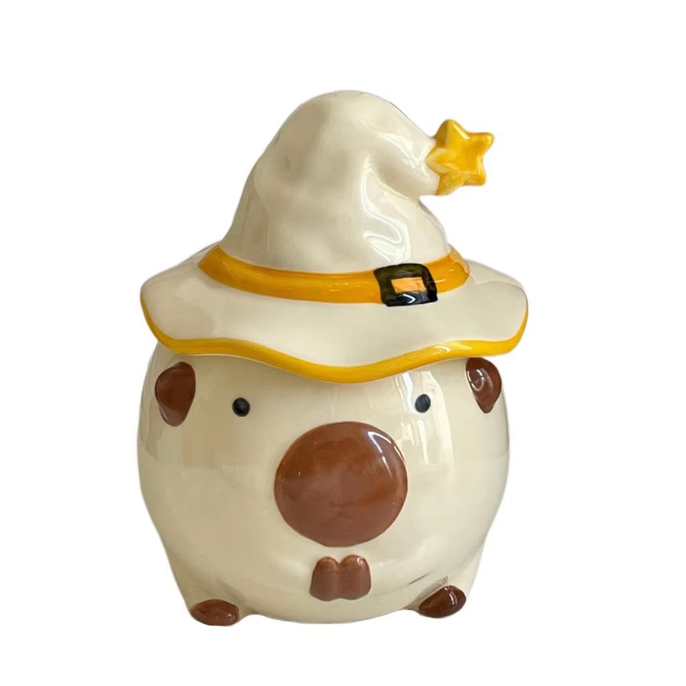 Bonito sombrero de hechicero taza de cerámica con mango Qin Sheng latas de condimento de cerámica con cubierta adornos de mesa regalos
