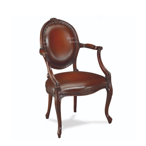 French Country Rustic Carved Dining Chair, American Vintage Fabric Leisure Chair, Peachwood Bedroom Gilded Vanity Stool