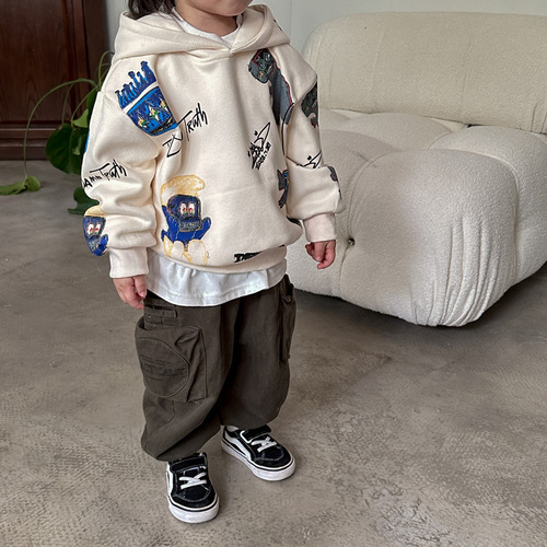 Boys sweatshirt autumn and winter 2024 new cotton children's cartoon jacket boys autumn clothing trendy brand foreign style hooded street