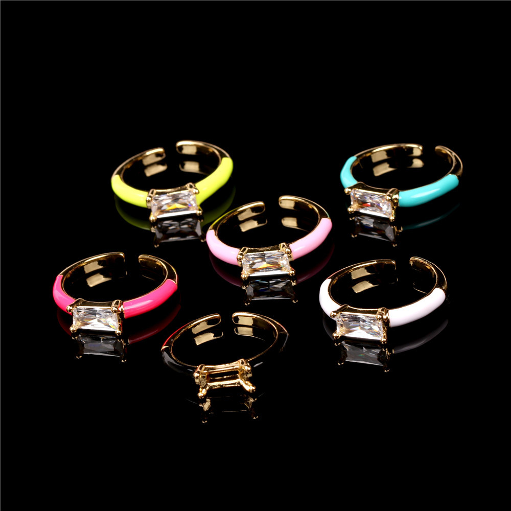 Nihaojewelry Fashion Dripping Oil Copper Inlaid Square Zircon Ring Wholesale Jewelry display picture 8