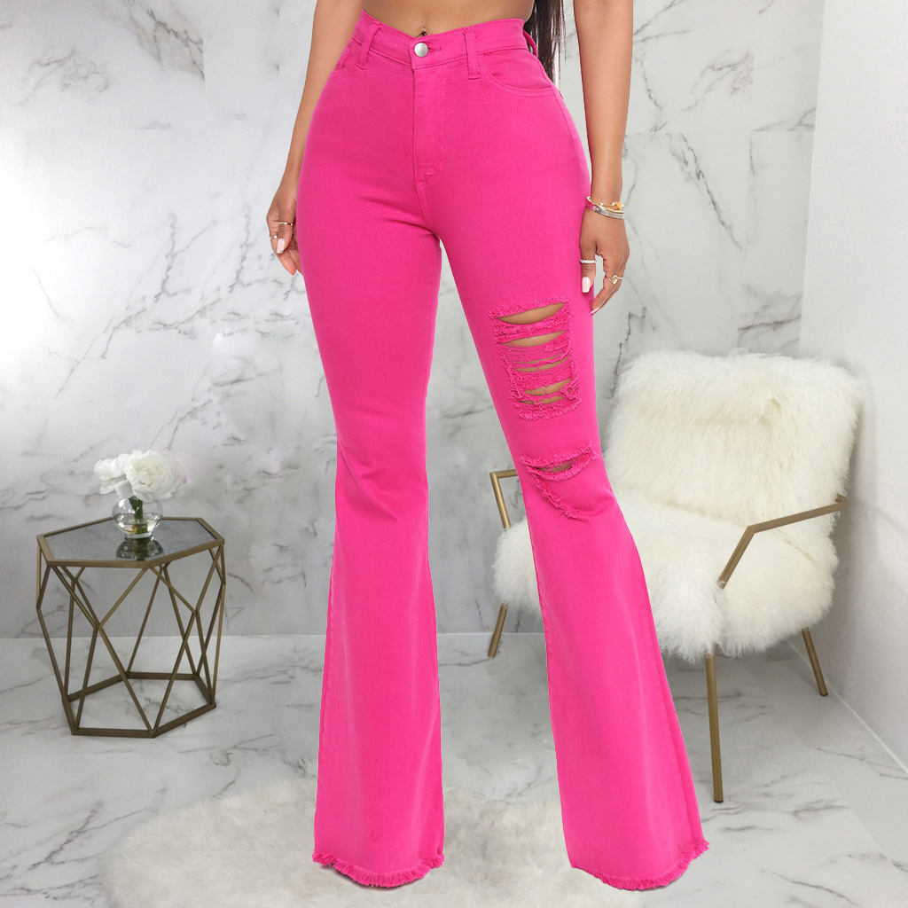 hole stretch flared jeans nihaostyles wholesale clothes NSSF88984