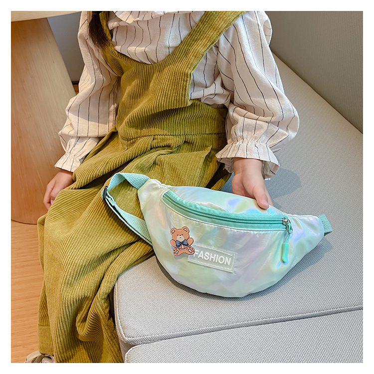 2023 New fashionable and trendy portable laser PU leather children's waist bag, crossbody small bag, sports laser chest waist bag undefined