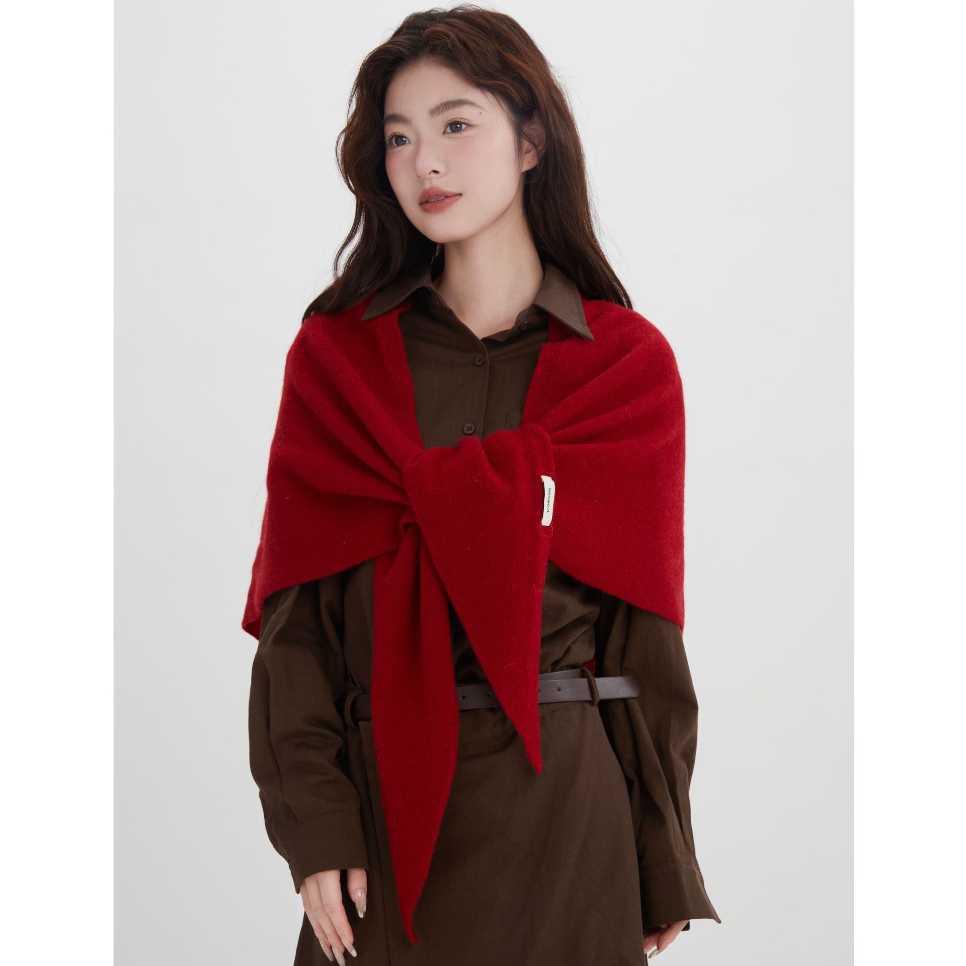 100% Wool Large Shawl for Women, Autumn and Winter Warm Neck Scarf, Multi-Purpose Triangle Scarf, Cross-Border Shoulder Wrap