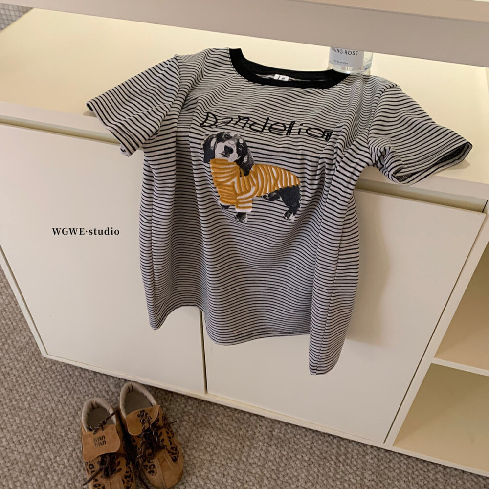 WGWE Korean Bordado Versión suelta Camiseta de manga corta a rayas Mujer 2025 Verano Nuevo estilo Casual Todo-fósforo Top W5201