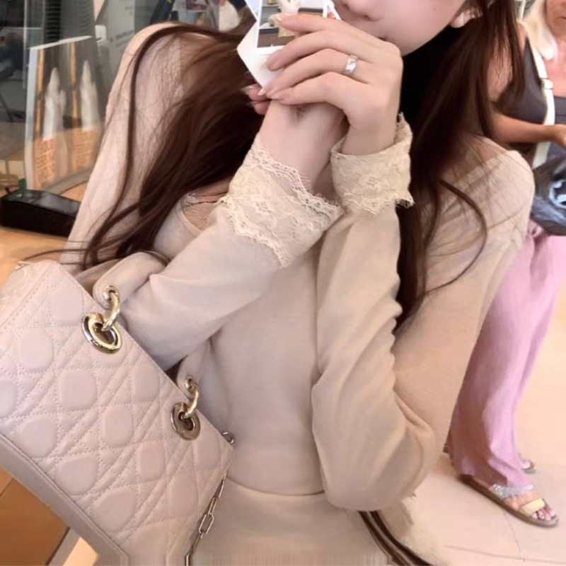 蕾丝花边挂脖吊带上衣女秋纯欲打底内搭长袖T恤|undefined