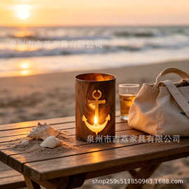 铁艺船锚镂空烛台摆件复古锈色透光烛台民宿海边主题装饰厂家货源