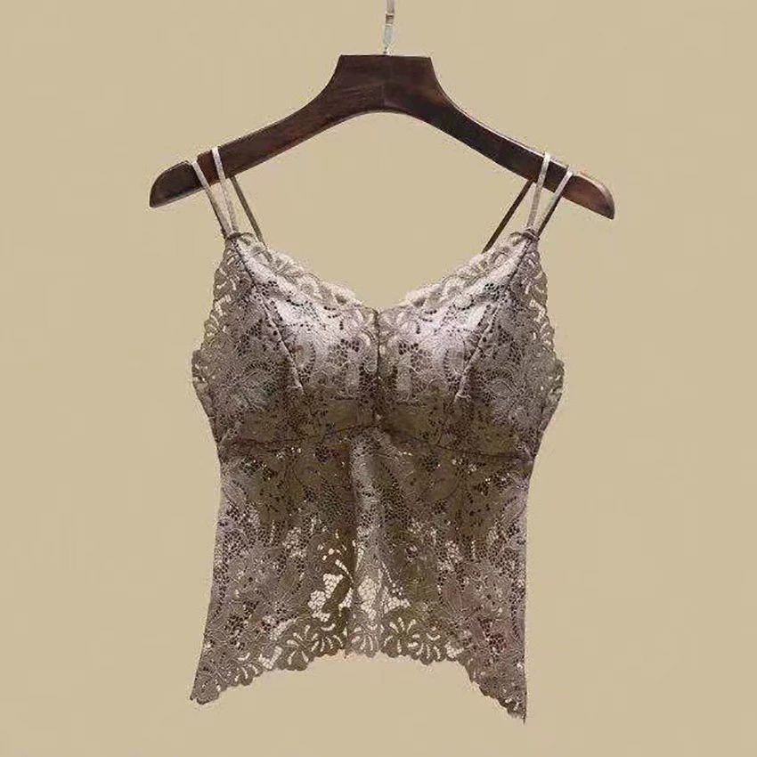 Lace Summer Top, Wireless Strap Bra, Backless Design with Cups, Fitted Lightweight