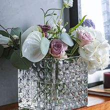 冰川纹方缸创意正方形烛台水培绿植物铜钱草白掌绿萝水养玻璃花瓶