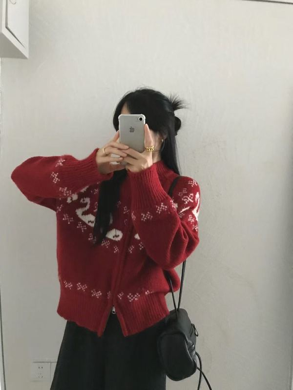 韩系费尔岛提花毛衣外套女秋冬新款宽松百搭拉链针织开衫上衣1326|undefined