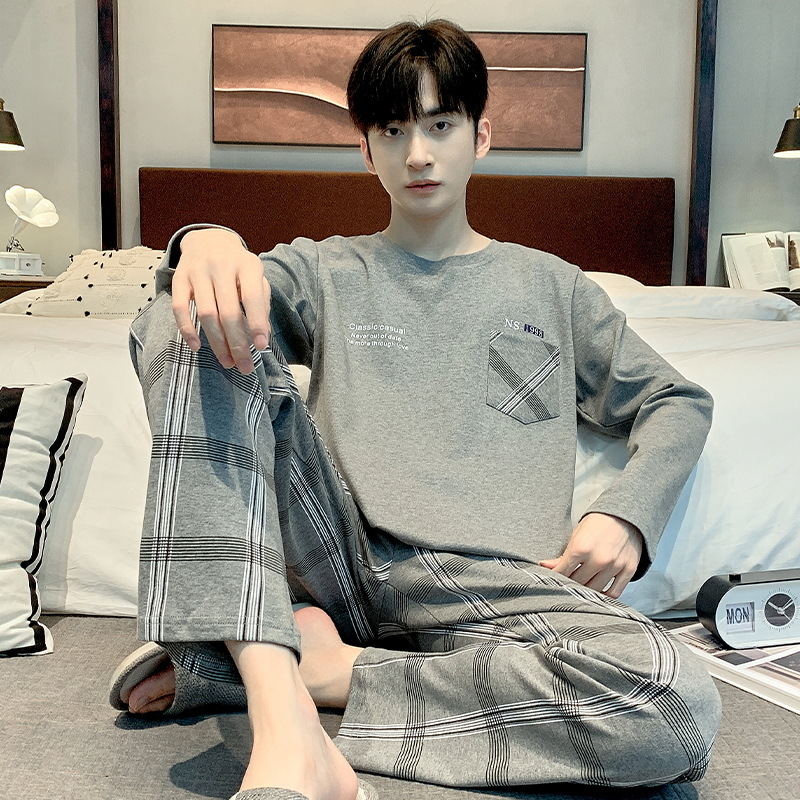 Pijamas de los hombres primavera y otoño manga larga casual simple juventud más tamaño estilo coreano vestir prendas exteriores suéter homewear traje