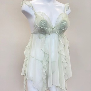 Meiyi women's summer pure desire butterfly ribbon nightdress suit sexy matching underwear home clothes mesh perspective