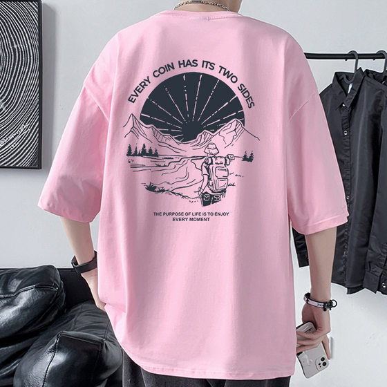 220g Heavyweight Combed Cotton Short-Sleeved T-Shirt Men's Off-Shoulder Summer Loose Youth Large Size Trendy Cross-Border Fashion