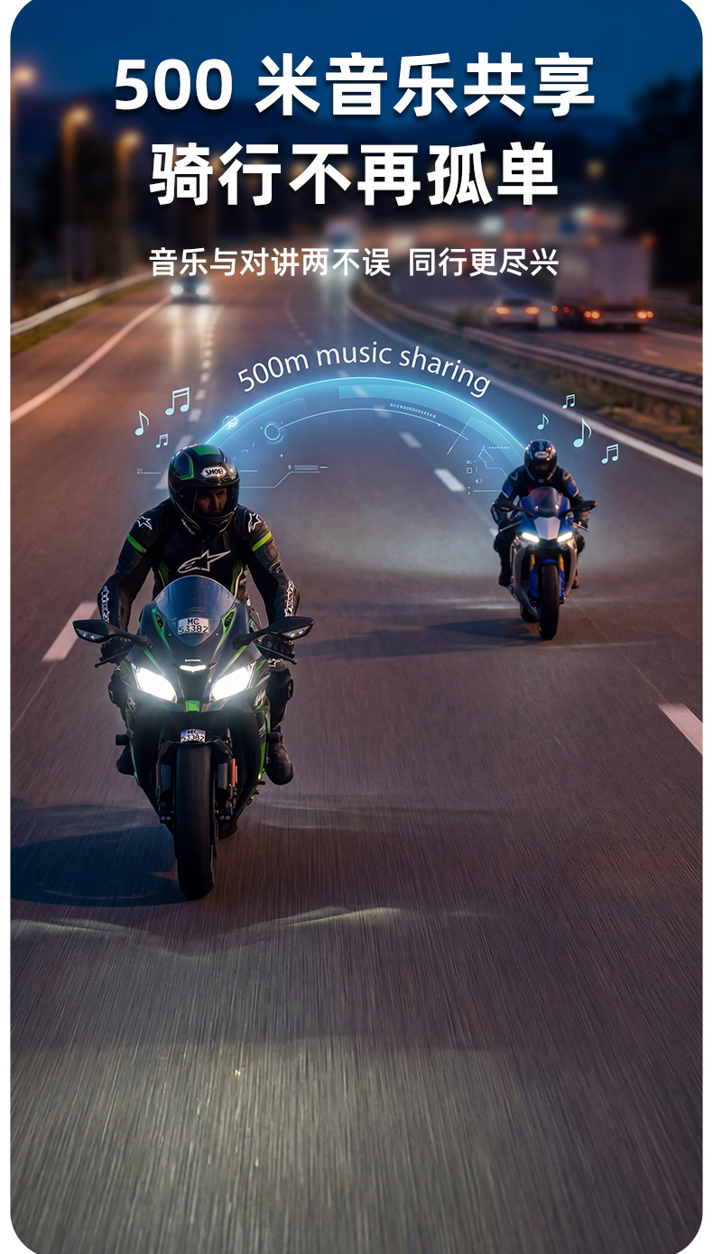 Motorcycle Helmet Bluetooth 5.0 Headset, Clear Call Quality, Waterproof Full-Face Helmet Intercom, Wireless Waterproof Motorcycle Headset
