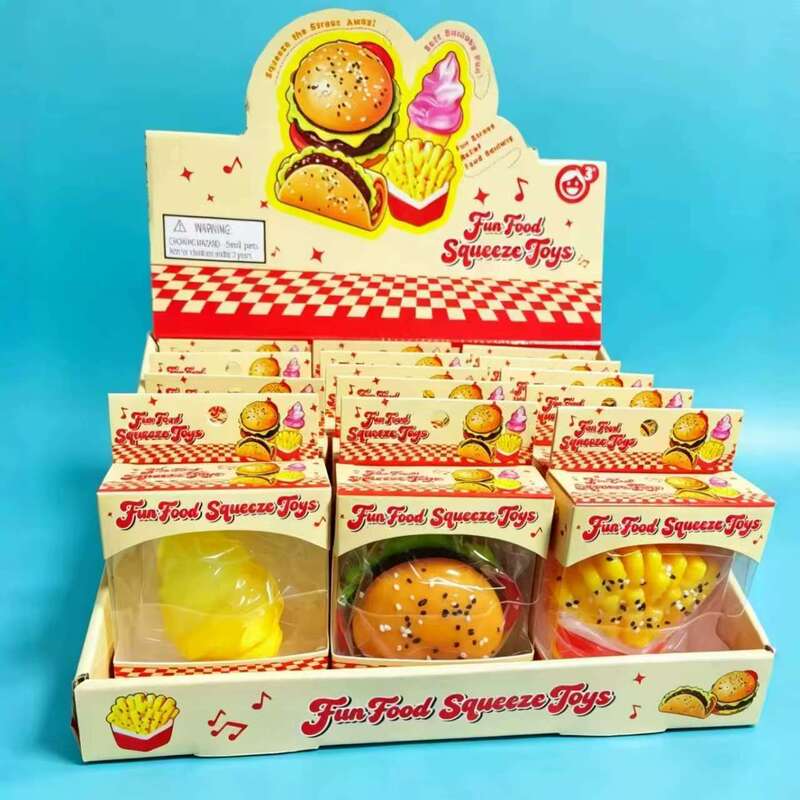 Popular realistic food toy stress-relief hamburger and fries, super soft stress-relief squeeze toy, new model, direct sales from cross-border manufacturer