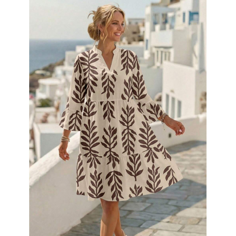 Amazon Cross-Border Summer European Casual Simple Elegant Bohemian Romantic Holiday Style V-Neck Dress for Women Amazon Cross-Border Summer European Casual Simple Elegant Bohemian Romantic Holiday Style V-Neck Dress for Women